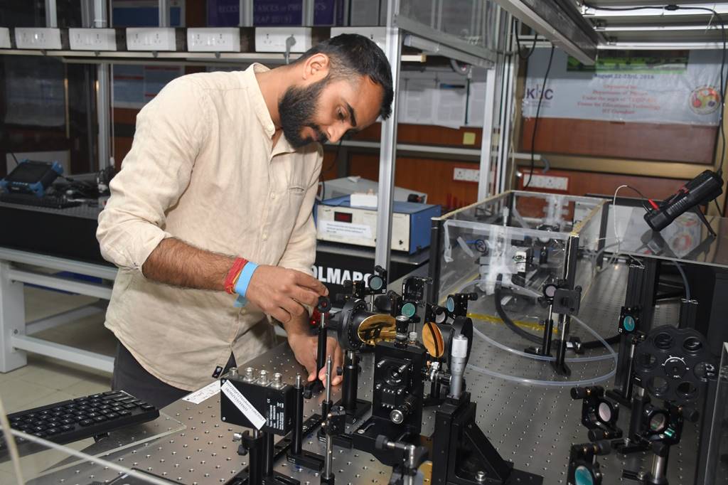 Bhagwat Singh Chouhan working in the laboratory